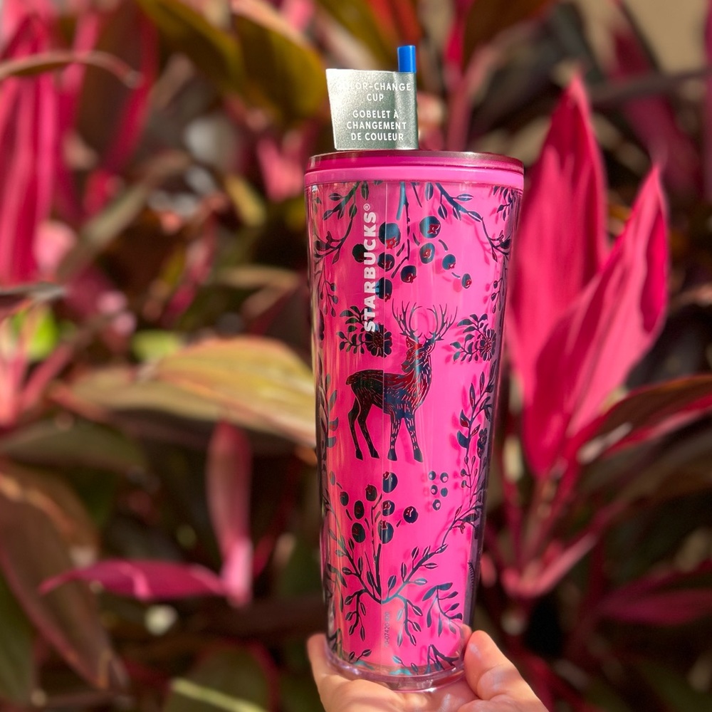 New Starbucks 2022 Holiday Woodland Pink Red Lace Color Change Tumbler - Picture 3 of 3